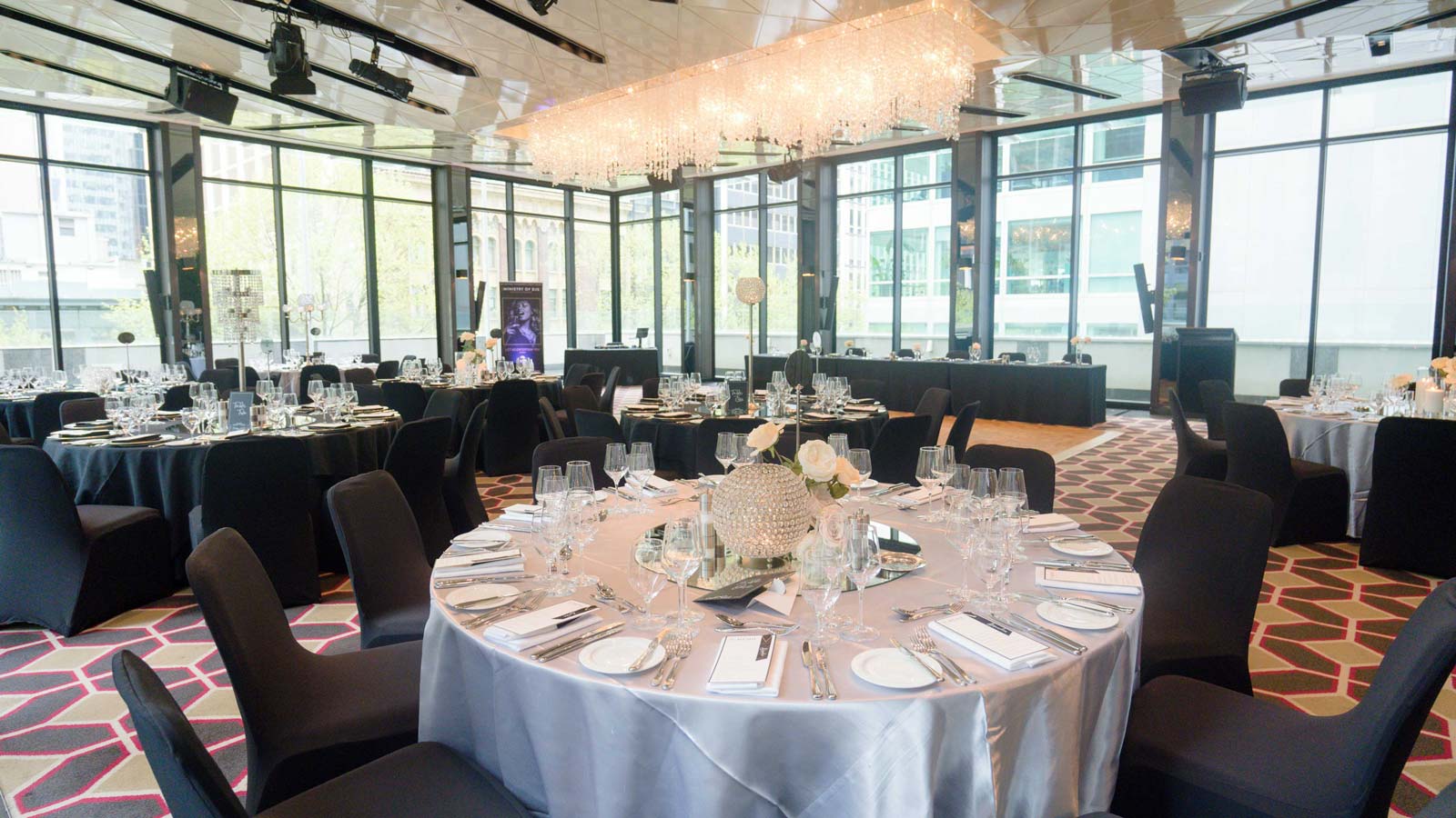 Level 2 Club Pavilion set up for a wedding reception