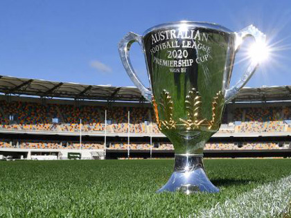 2020 AFL premiership cup on the grounds of MCG.