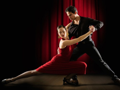 Couple doing a salsa dance movement together