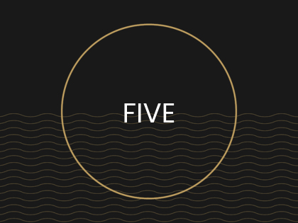 The title "Five" in a gold circle with black background.