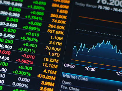 Stock numbers and graps displayed on a screen.