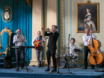 A jazz band playing on stage