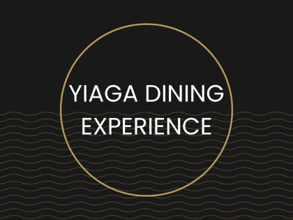 Yiaga Dining Experience written in a gold circle. 