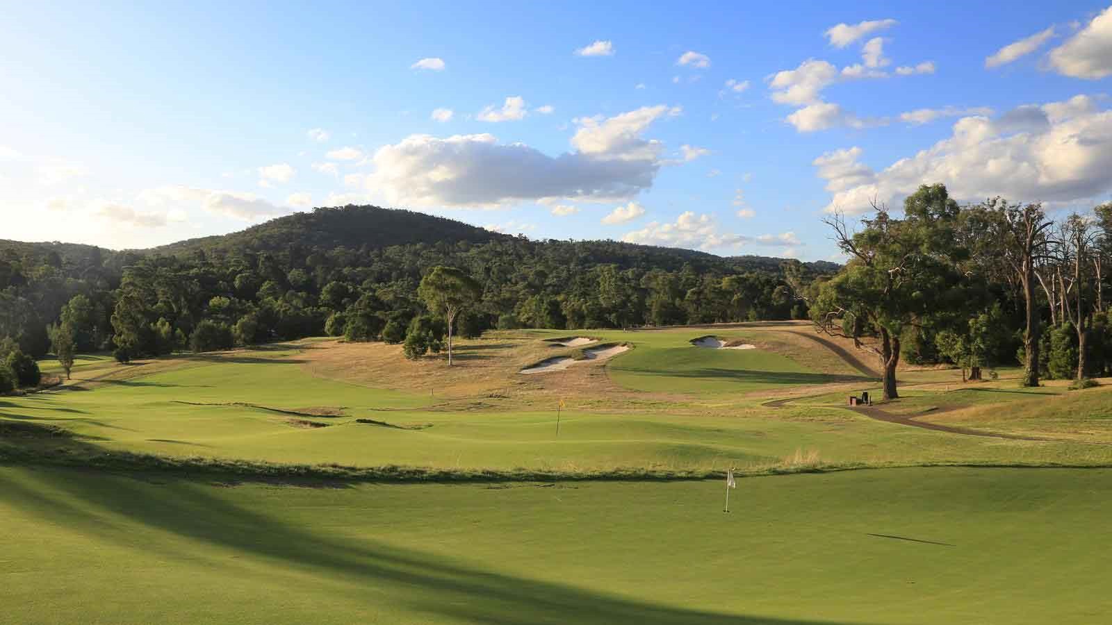 A wide view of the 18th hole at the Healesville Country Club.