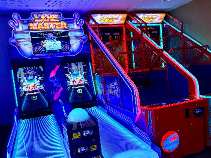 Bright and colourful arcade games.