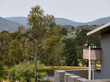 Views of Mt Riddell from the balcony of a room. 