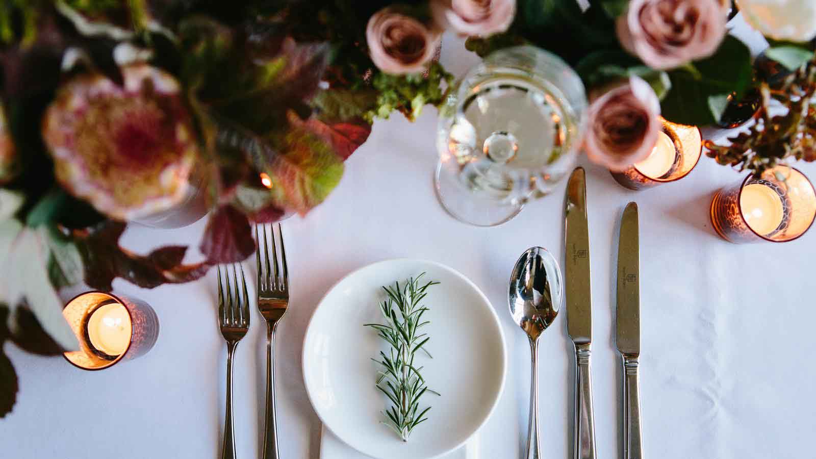 A top view of the place setting at a wedding hosted by the Healesville Country Club.