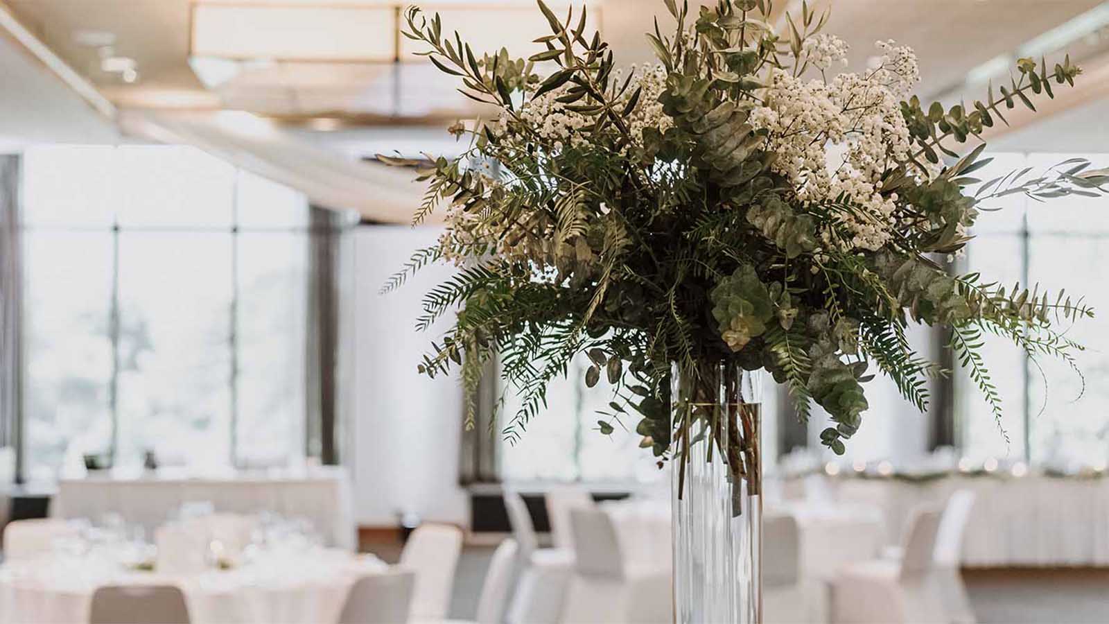Healesville wedding reception with flower centrepiece.