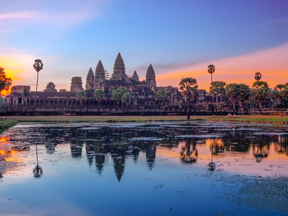 Beautiful temples overlooking water in Cambodia. 