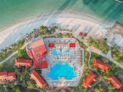 Aerial view of Pelangi beach in Malaysia 