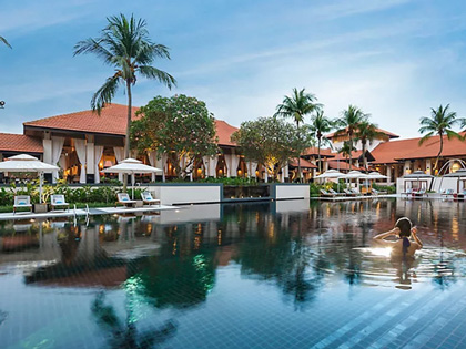 Luxury pool views from the Sofitel Sentosa resort in Singapore