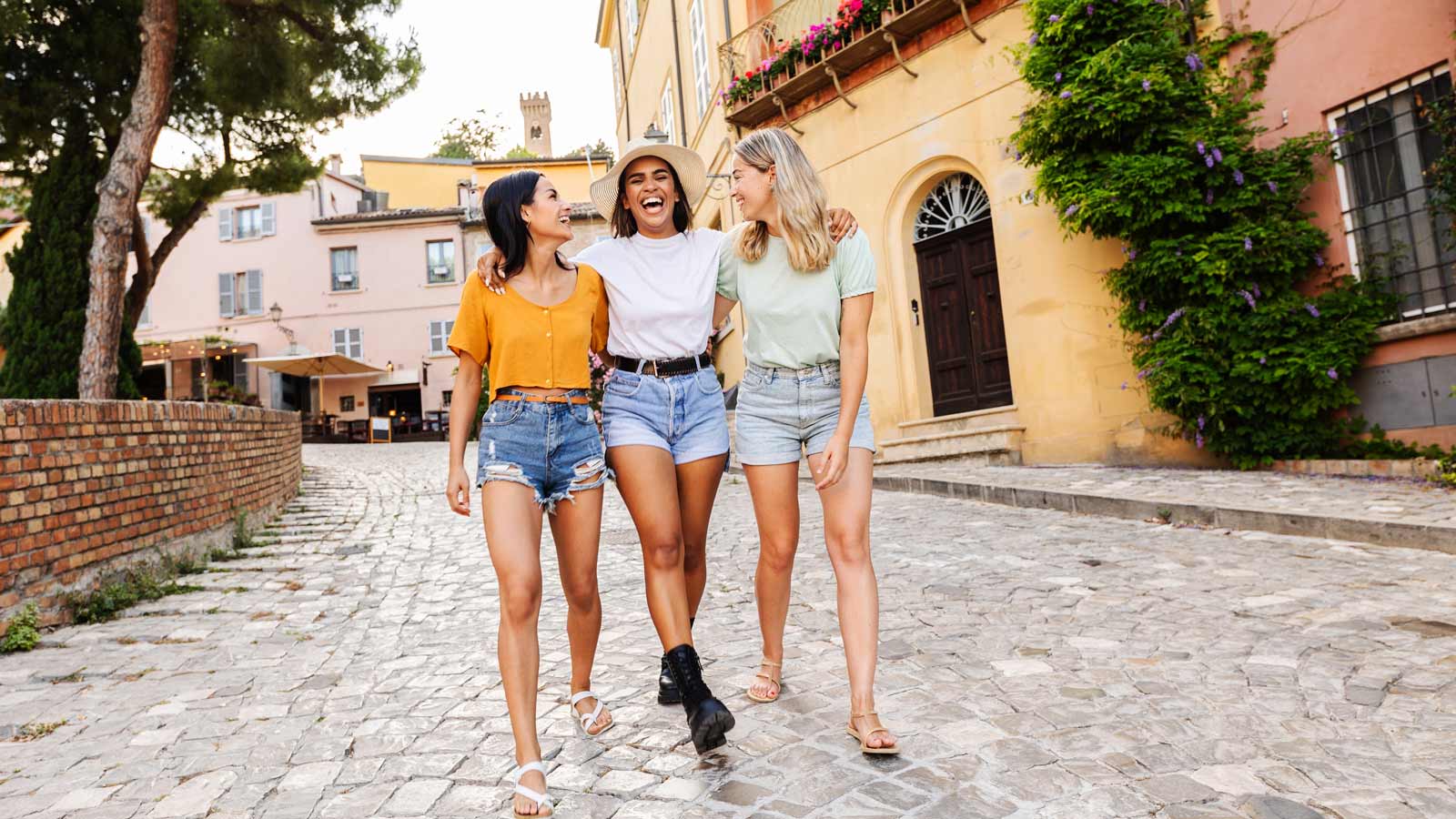 A group of young travellers in Europe.
