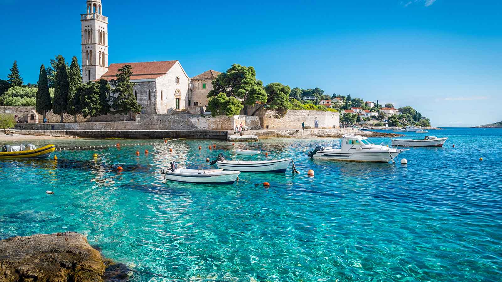 Photo of church by the water in Hvar City, Croatia.