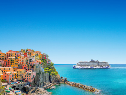 Cruise ship along the coast of cinque terre
