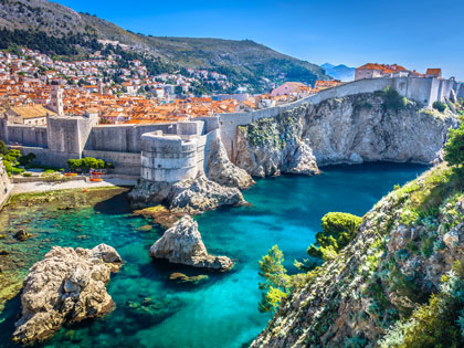 Aerial view at famous european travel destination in Croatia, Dubrovnik old town.