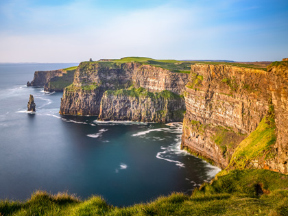 Cliffs of Moher Ireland on a sunny blue skied day, with an outstanding view. 