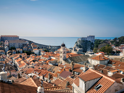 Dubrovnik old town with the ocean in the distance