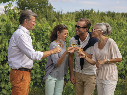 Group of seniors toasting at a vineyard