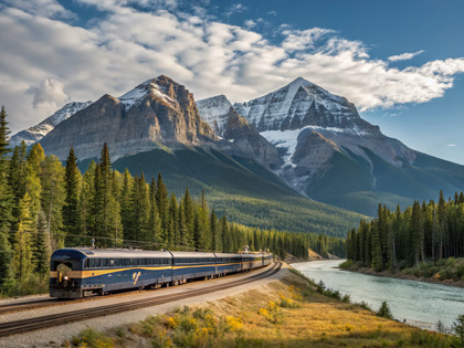 Train going through sceanic Canadian wilderness