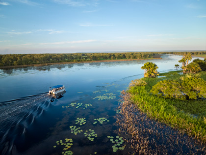 A swamp boat crusing in the Arafura swamps in the Northern Territory. 