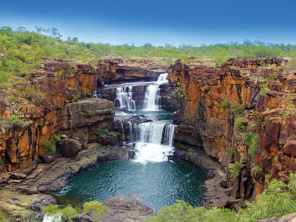 Aerial view of incredible waterfalls in the Kimberleys.