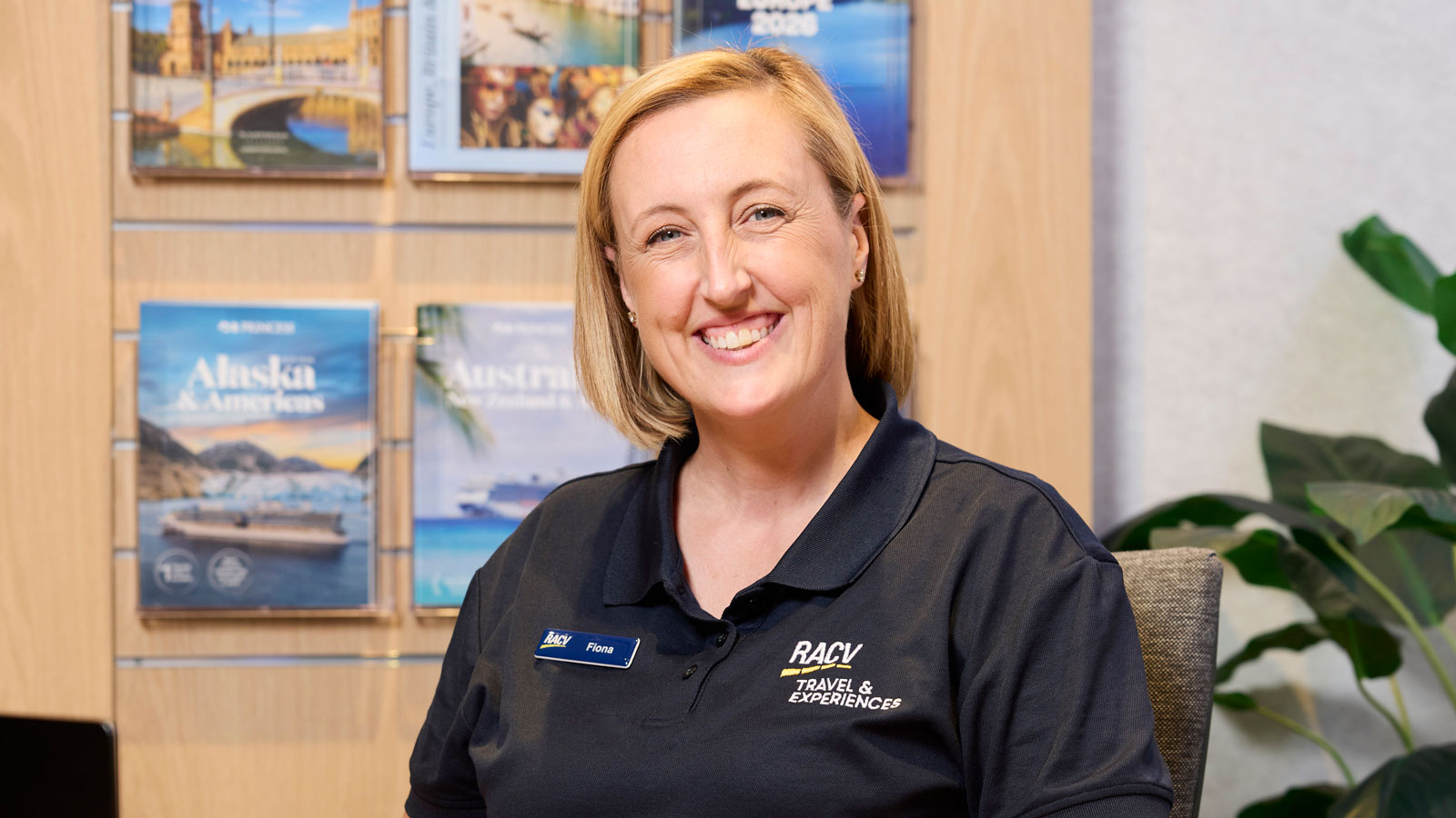 Travel agent Fiona smiling at the camera.