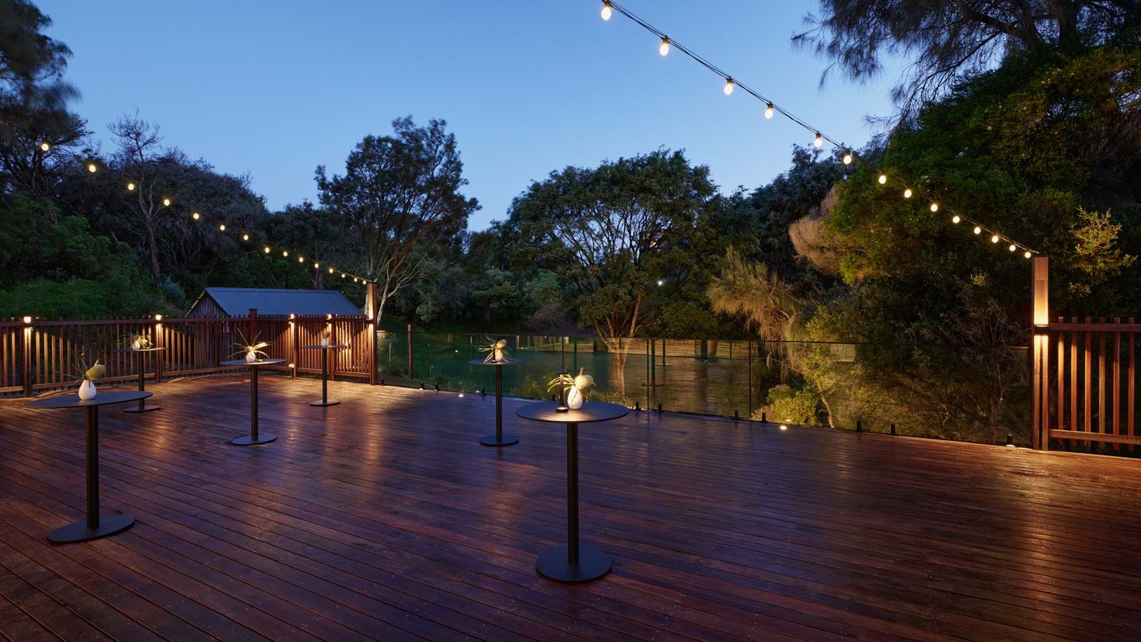 Banksia room outdoor space at dusk