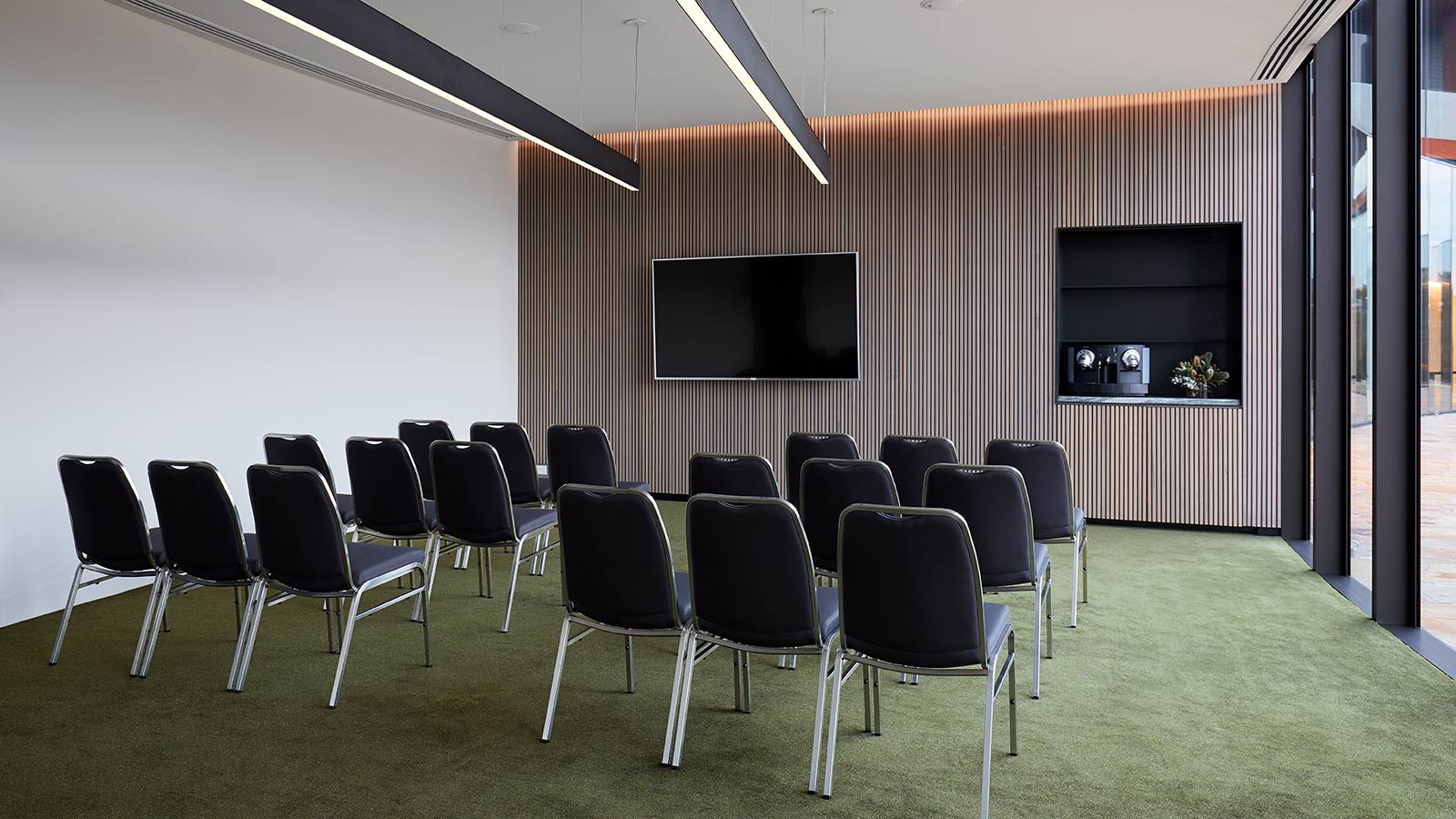 Flinders meeting room at RACV Cape Schanck Resort, set up theatre style.