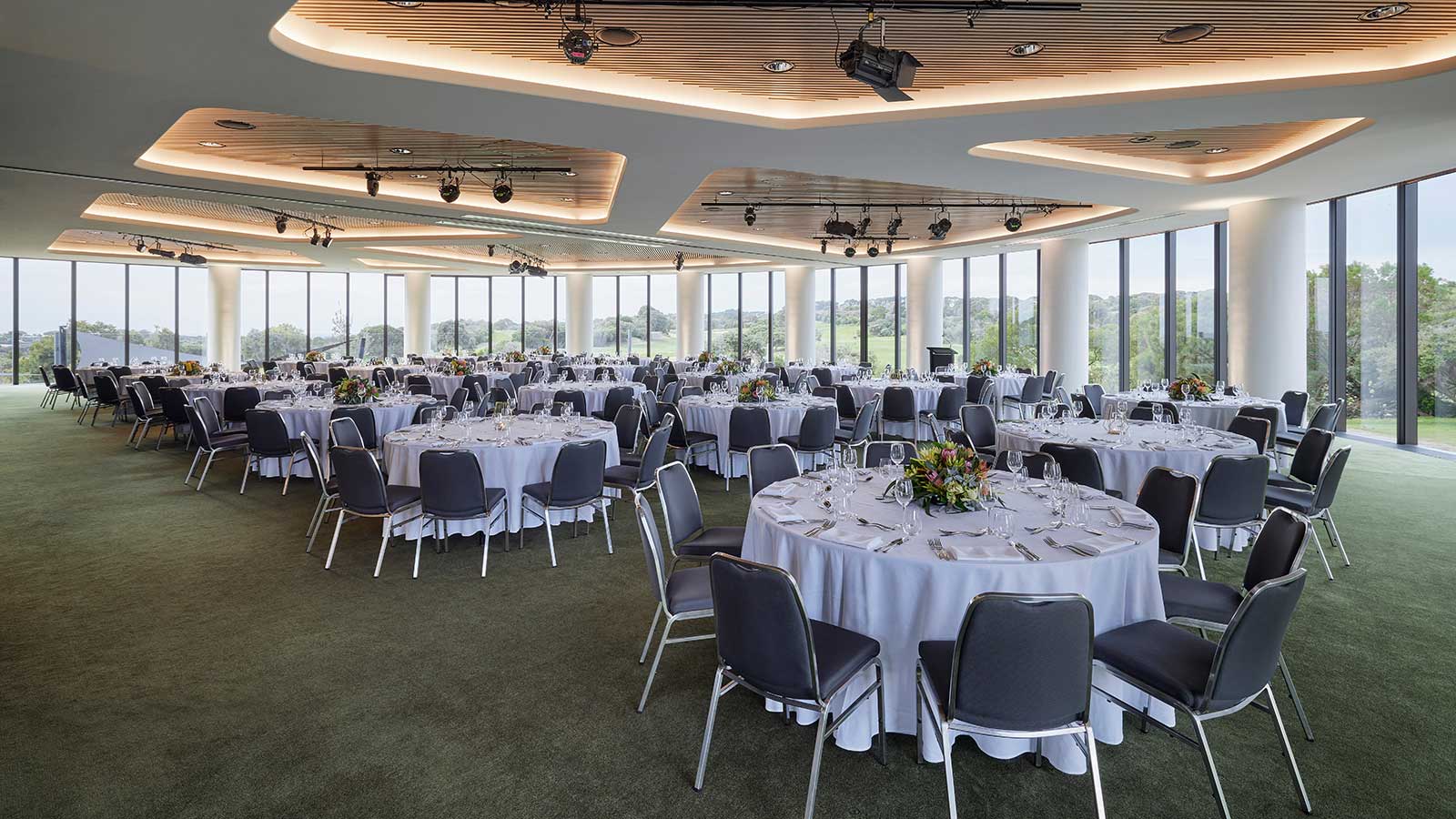 Great Southern Ballroom at RACV Cape Schanck Resort, set up banquet style.