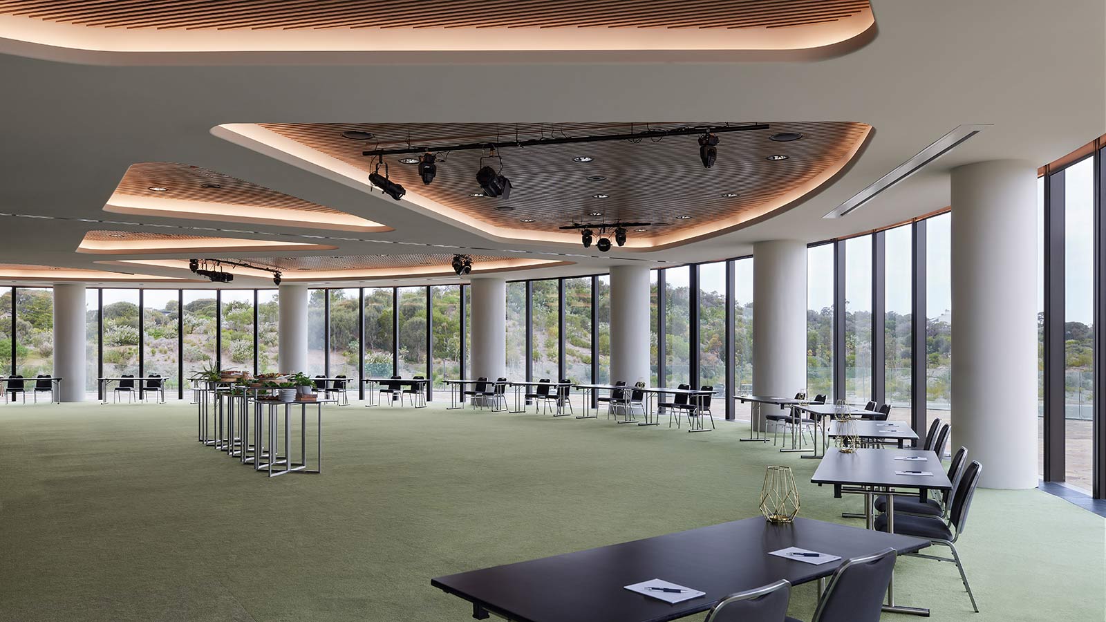 Horizon Ballroom at RACV Cape Schanck Resort, with tables set up against the walls.
