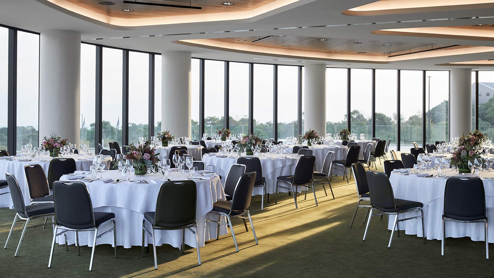 Horizon Ballroom at RACV Cape Schanck Resort, set up banquet style.
