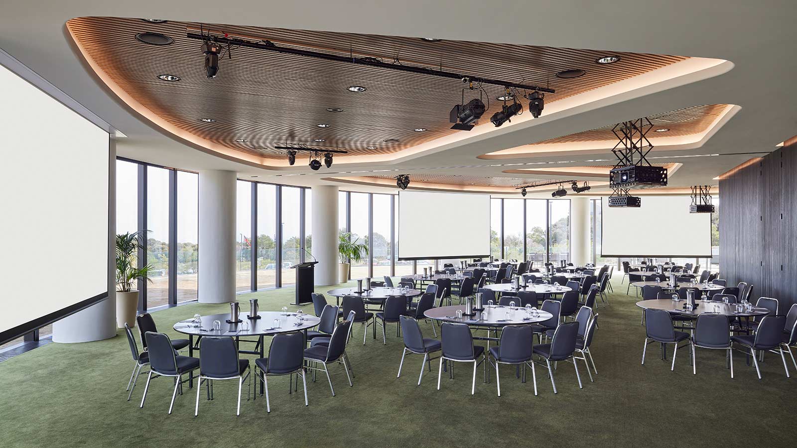 Horizon Ballroom at RACV Cape Schanck Resort, set up cabaret style.