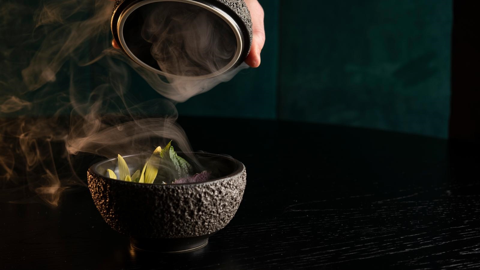Showcasing the amazing food presentation at Cape Schanck's Cape restaurant with the smokey greens appetizer.