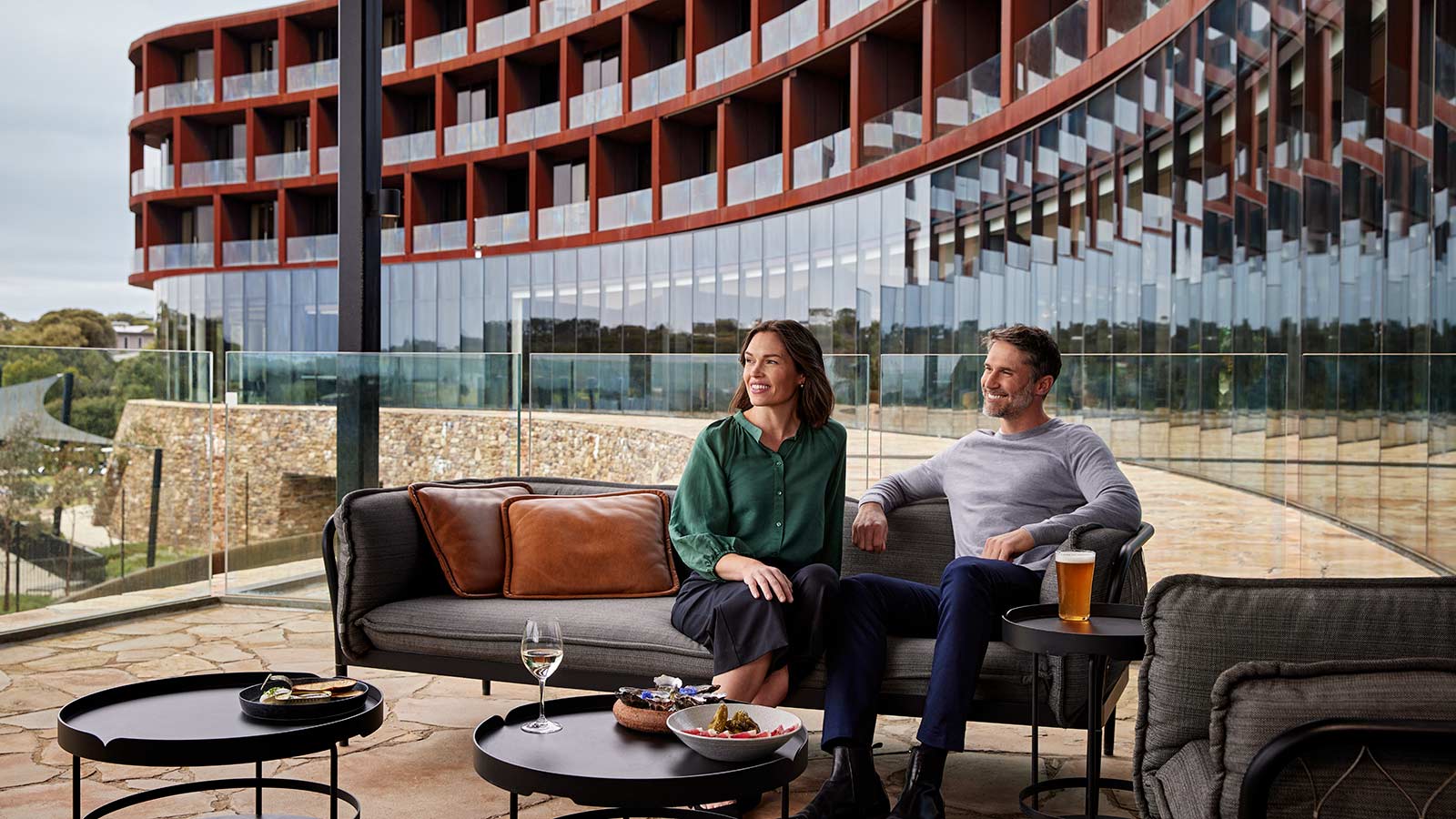 Couple dining outside at Bar and Terrace Cape Schanck.