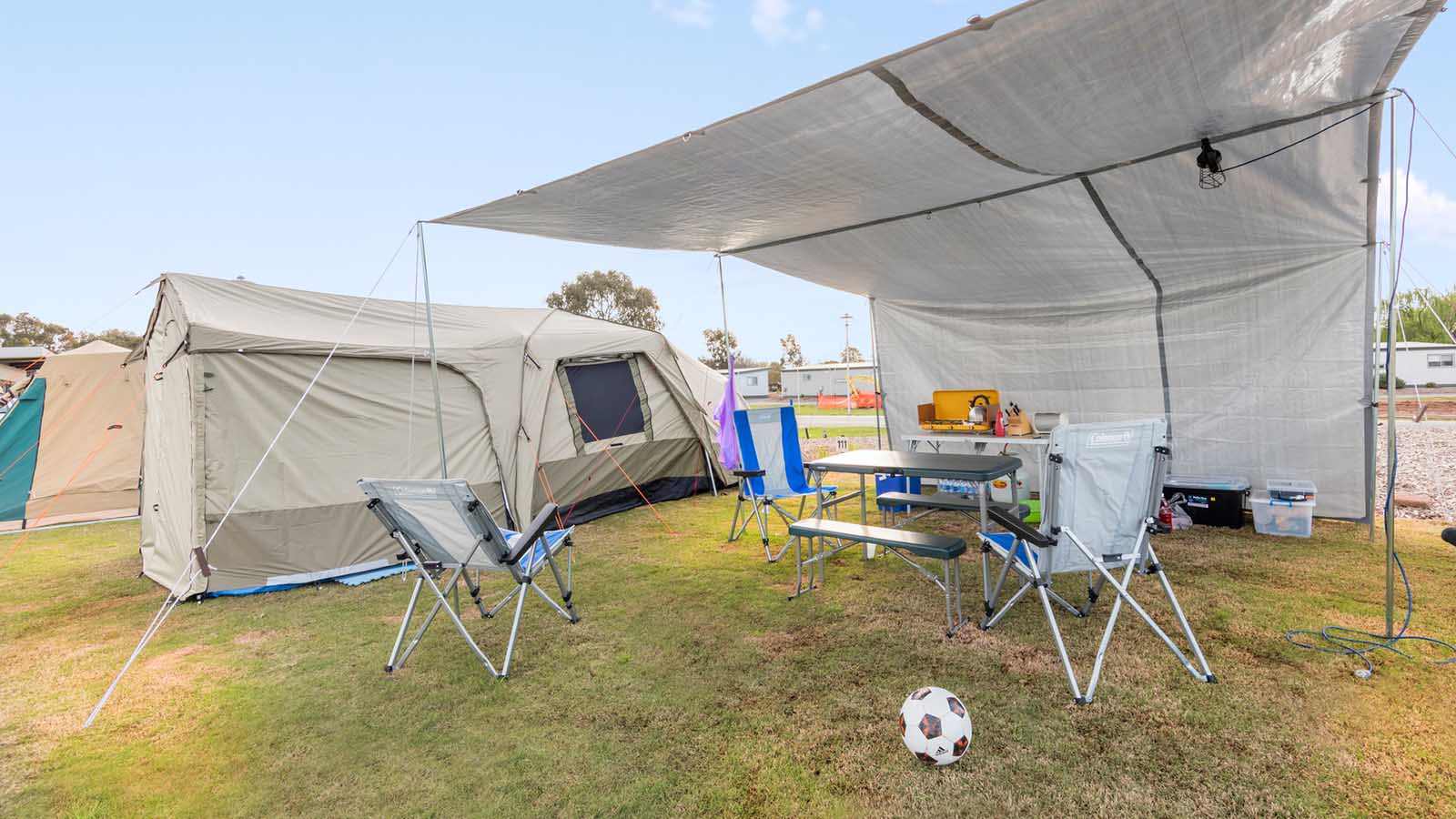 A family tent pitched at one of the Cobram resort camp sites.