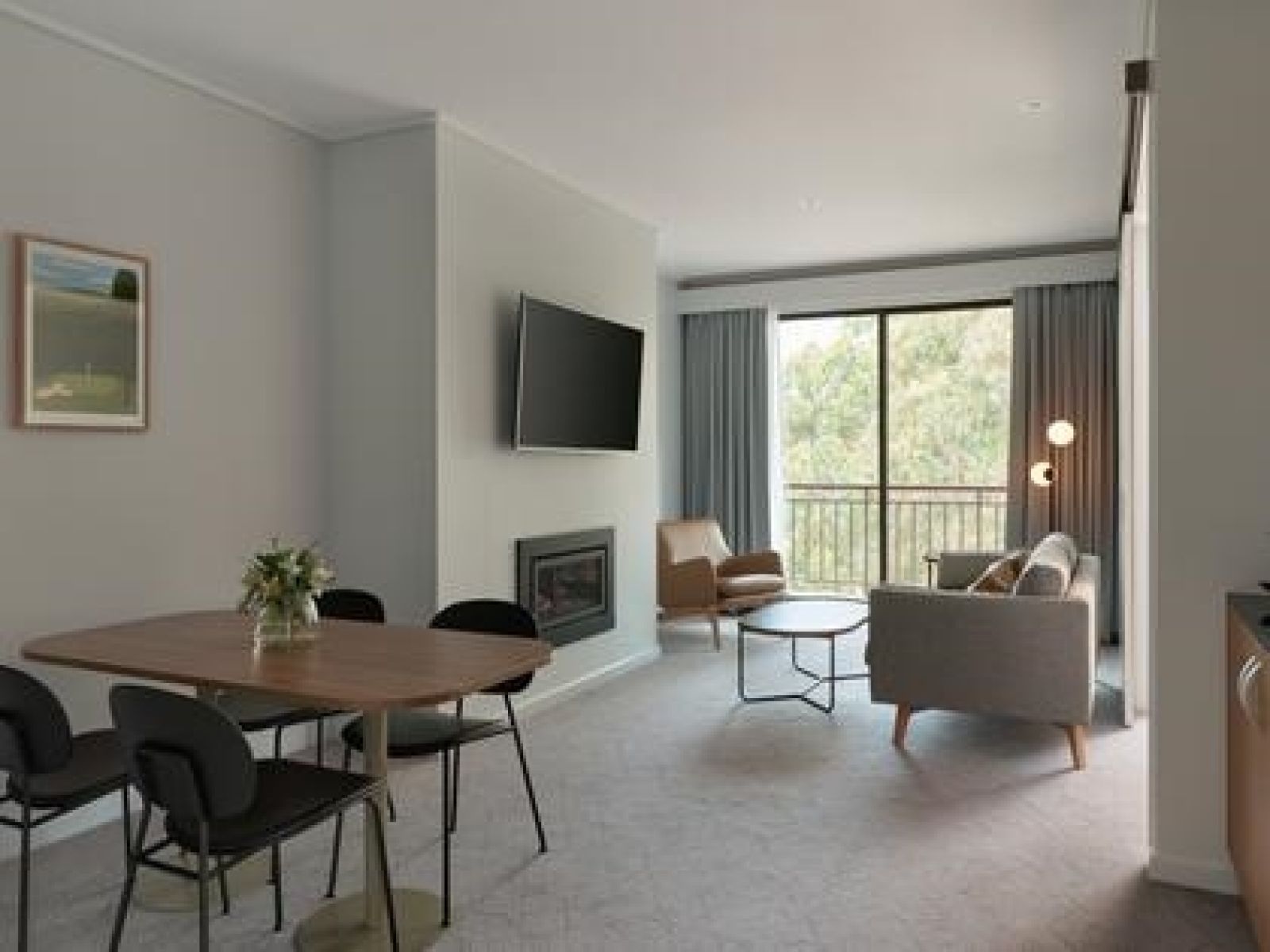 An interior view of the living area in the 2 bedroom, 2 bathroom Goldfields suite.