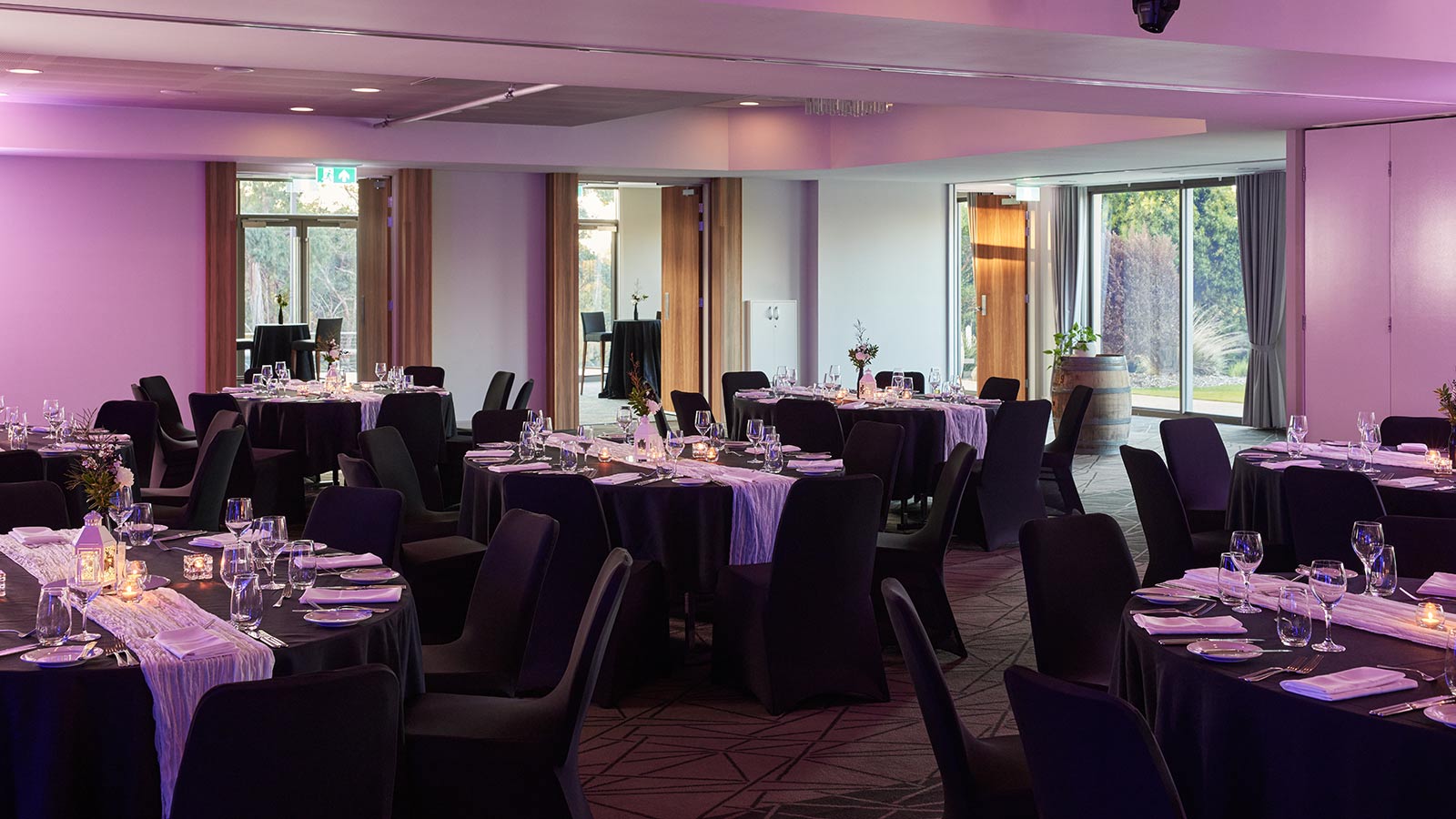 Grand Ballroom at RACV Goldfields Resort, set up banquet style and divided into three sections.