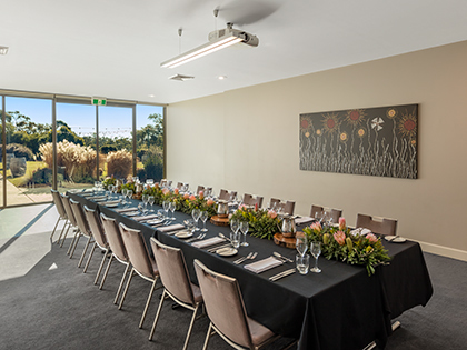 Pepperberry room at RACV Goldfields, set up for a private dinner.