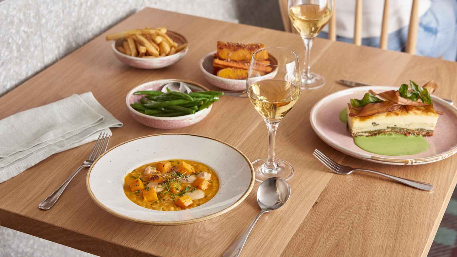 Two mains served with three sides at the Three Founders restaurant, Goldfields resort.