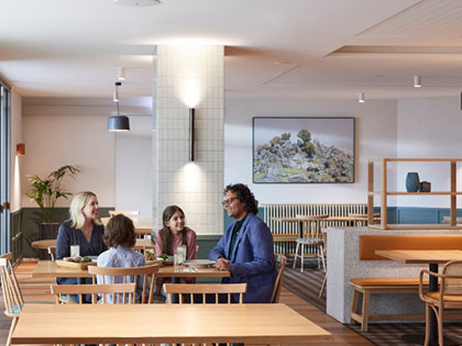 Family eating at RACV's Goldfield's resort.