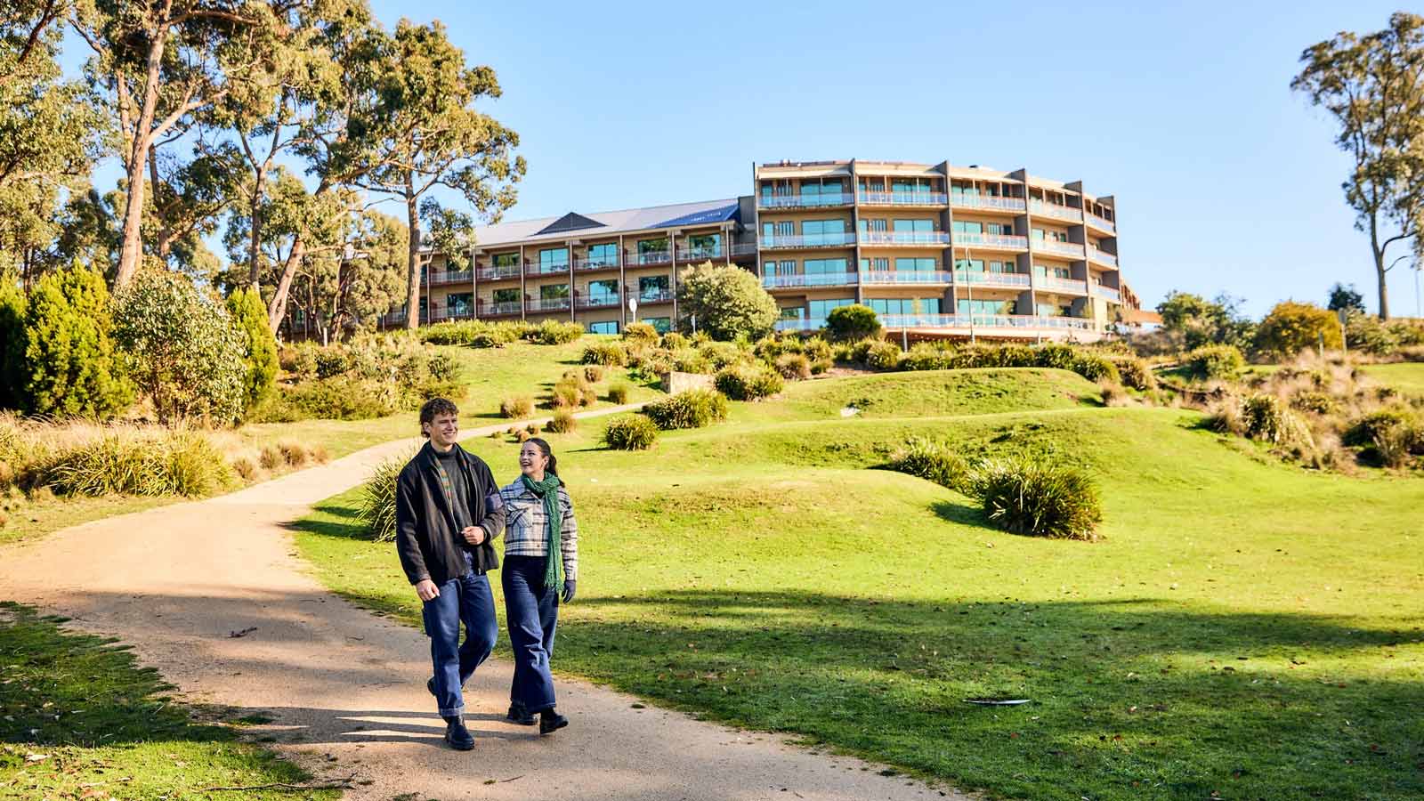 Couple going for a walk at RACV Goldfields