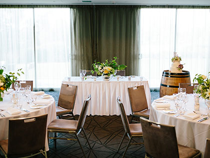 The Grand Ballroom at RACV Goldfields resort, decorated for a wedding reception.