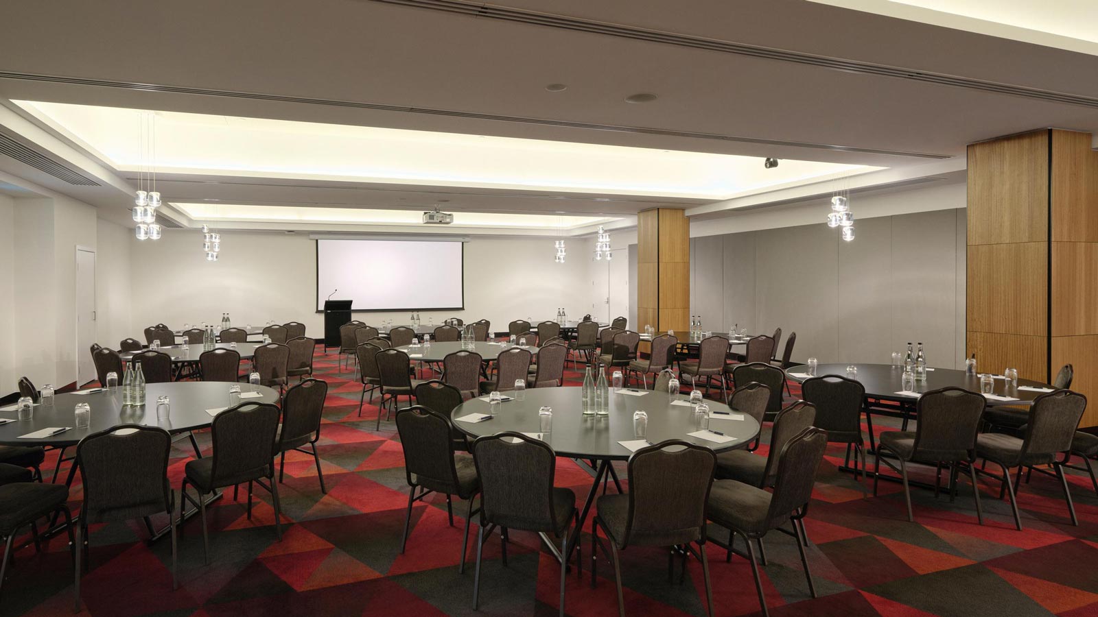 Cabaret style tables in the Collinsconference room.