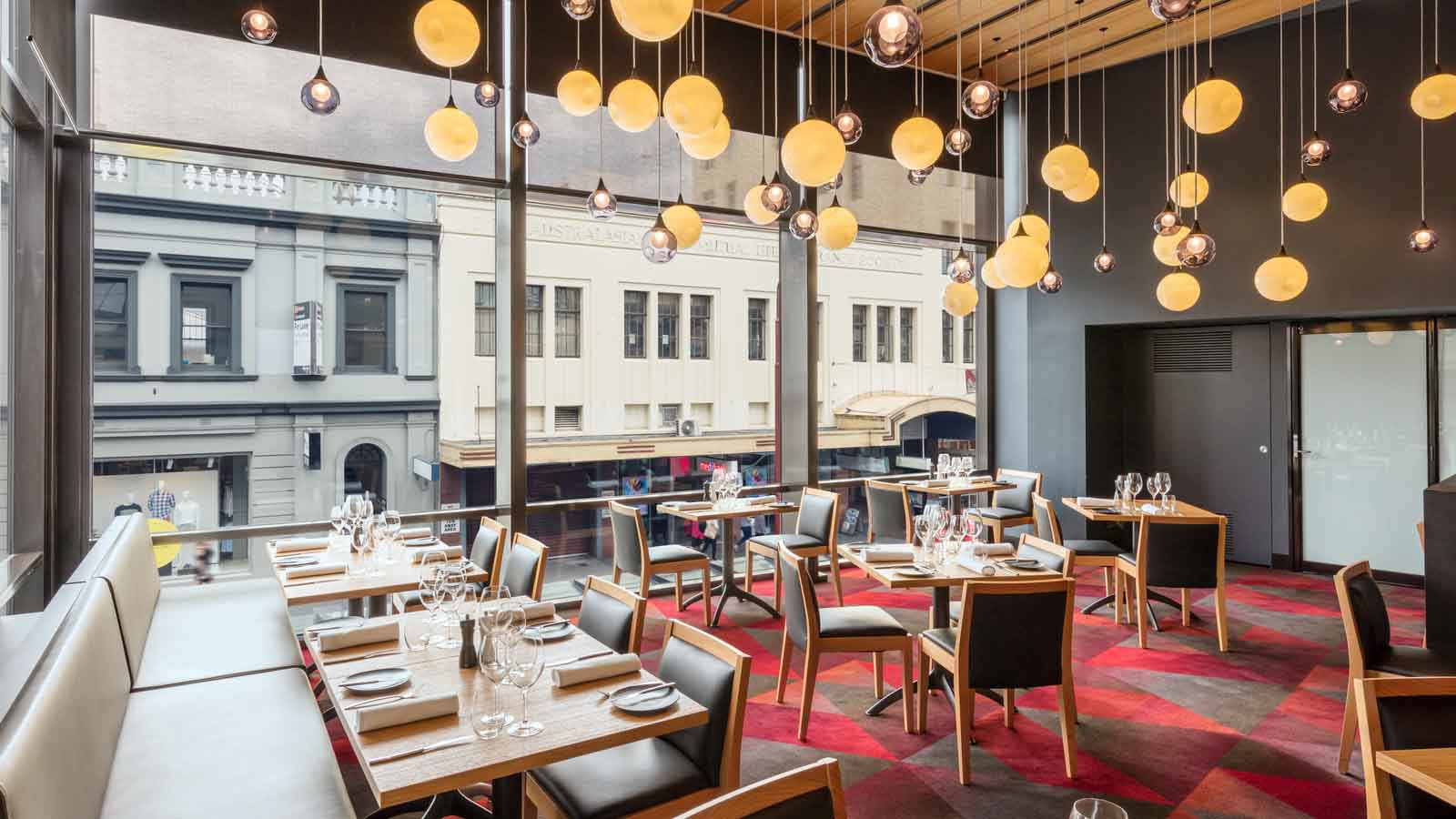 The main dining area of Hobart Hotel's Charcoal restaurant.
