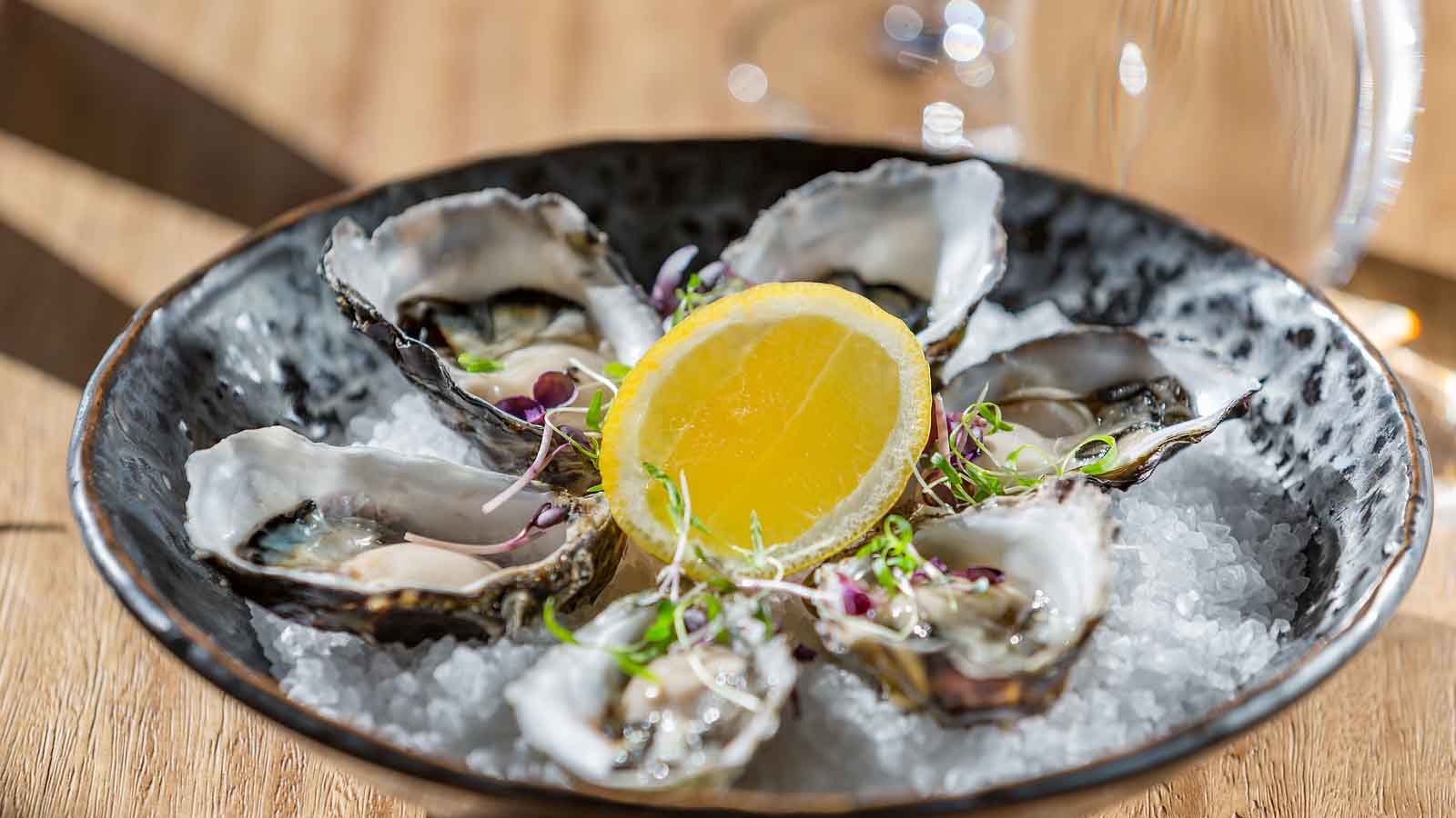 A plate of oysters served at the Charcoal restaurant, Hobart Hotel.