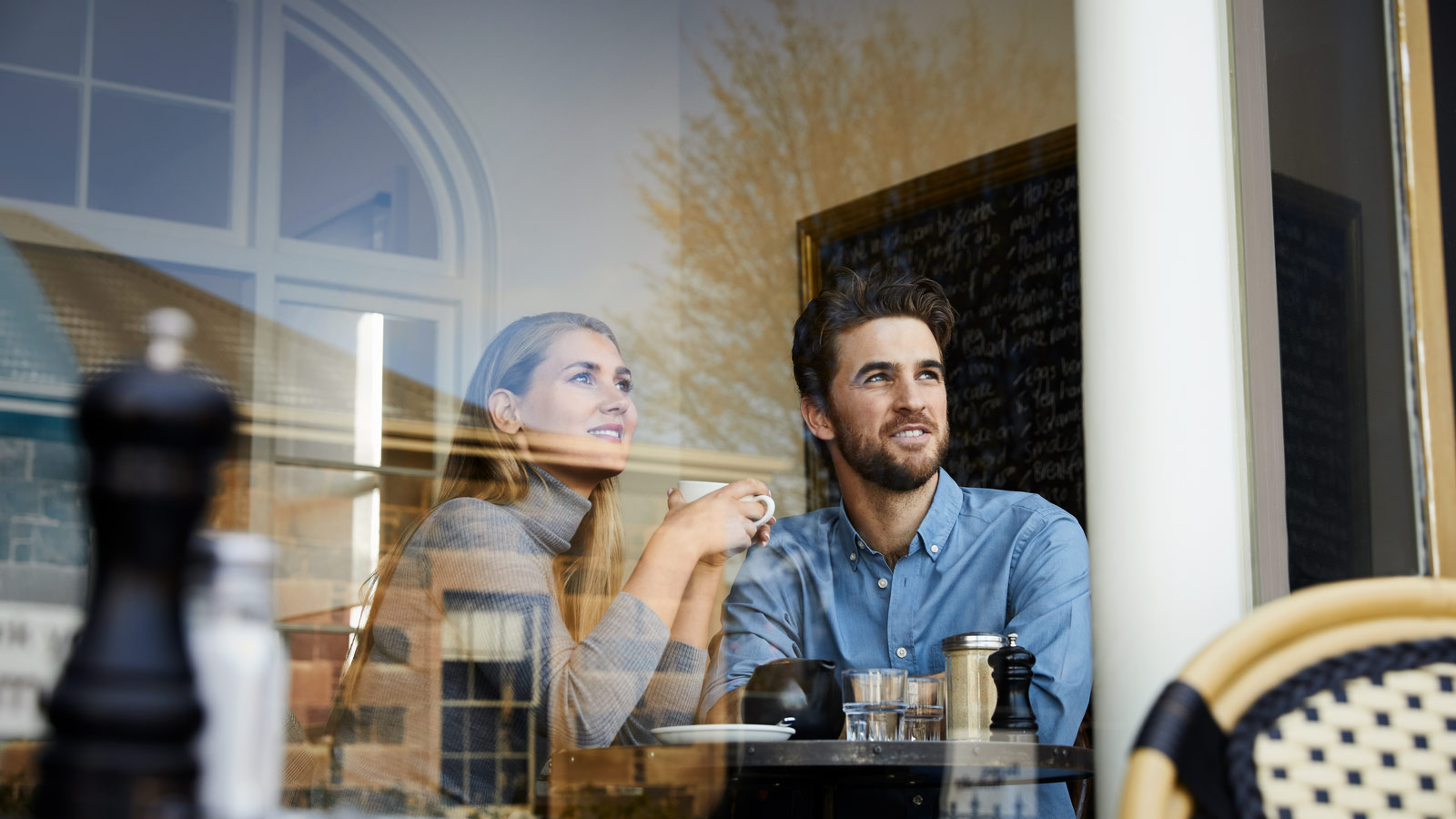 Couple having coffee at a local cafe in Hobart.