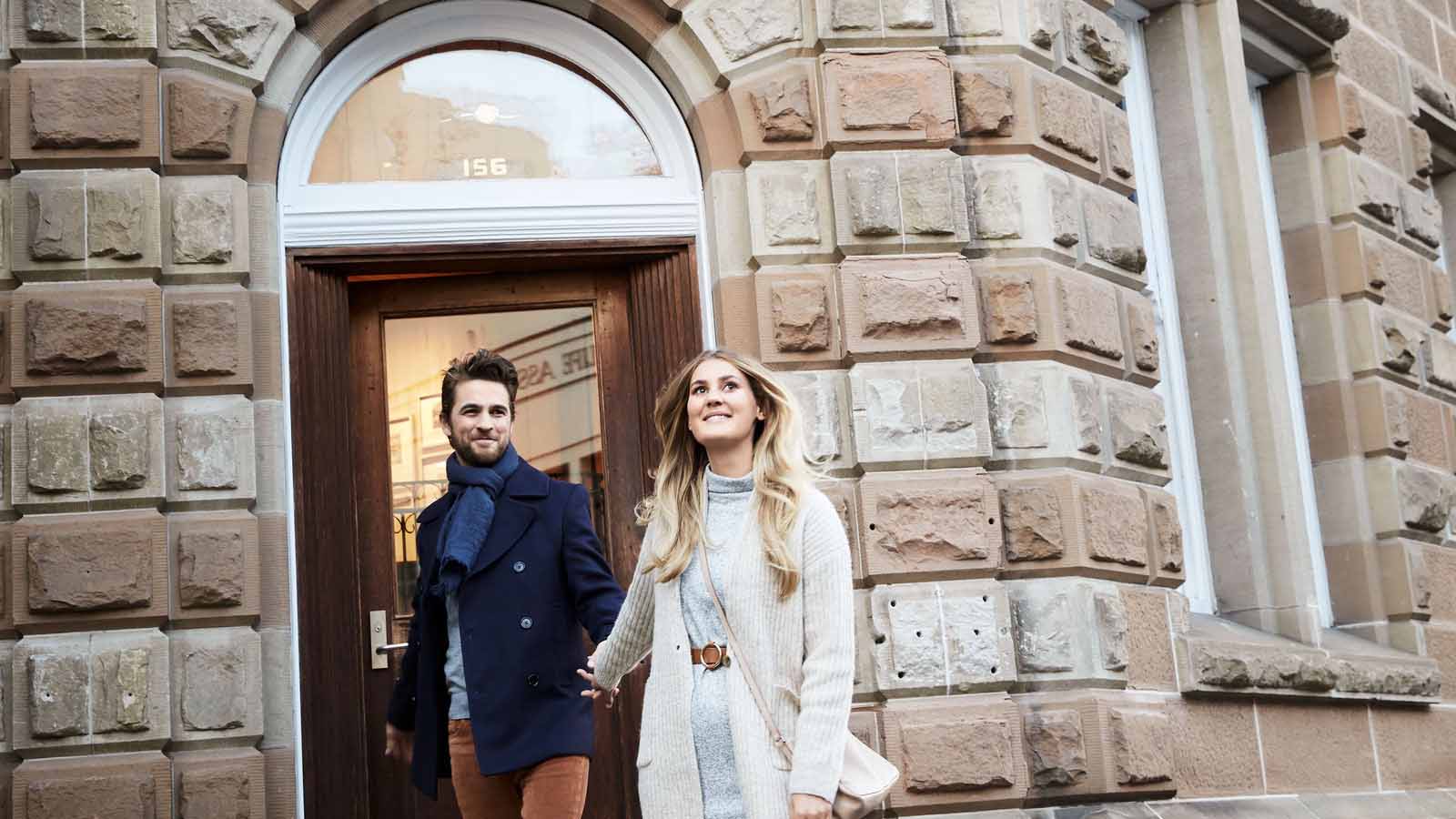 A couple leaving the Cascade Brewery bar in Hobart, Tasmania.