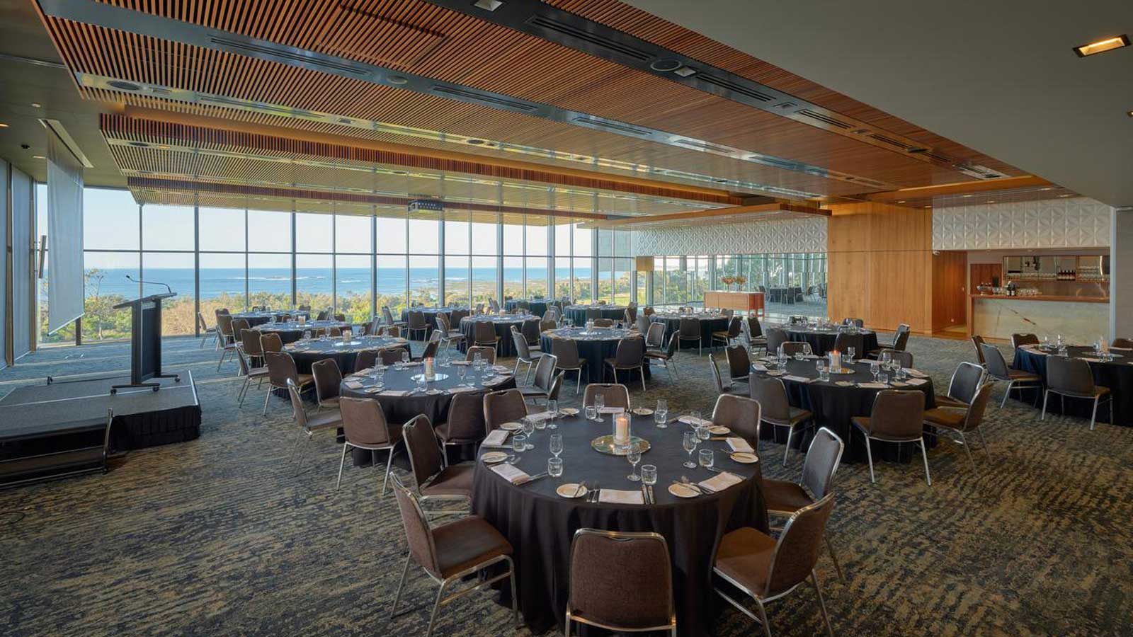 Panorama room at RACV Inverloch Resort, set up cabaret style.