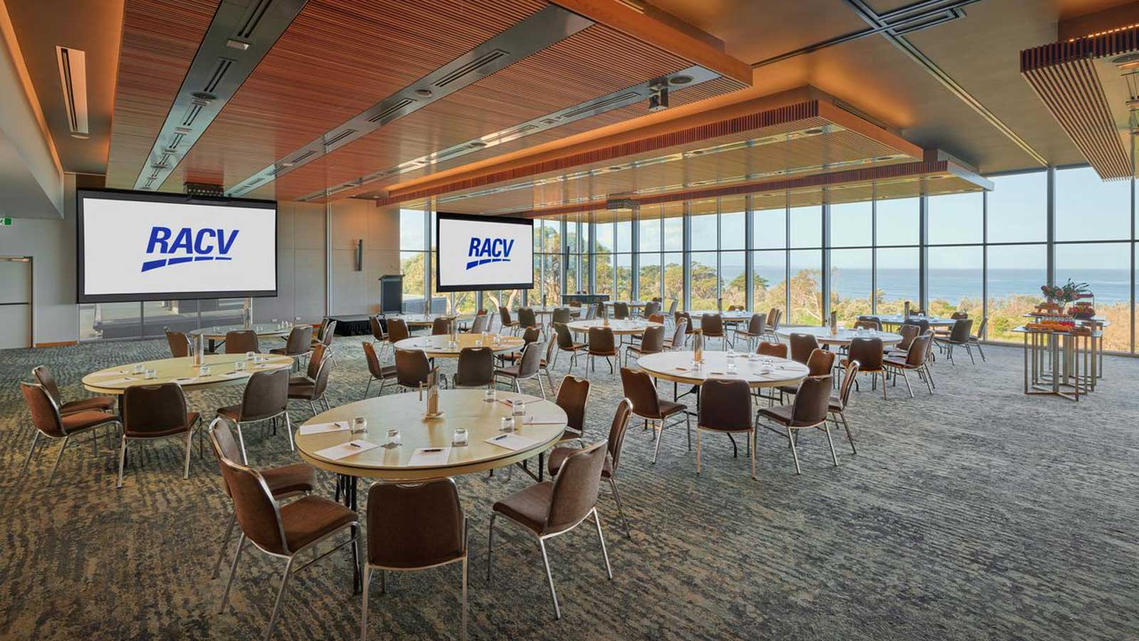 Panorama room at RACV Inverloch Resort, set up with screens.