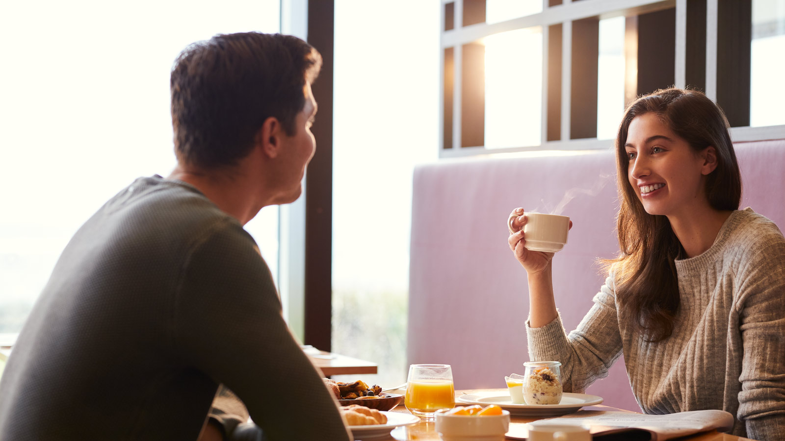 Couple having breakfast at Radius restaurant at RACV Inverloch Resort.